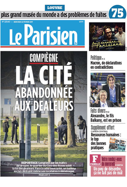 Une du journal "Le Parisen Aujourd'hui en France" du 22 février 2017 avec l'encart "Famille, votre rendez-vous du mercredi : Un peu de désordre ça ne fait pas de mal."