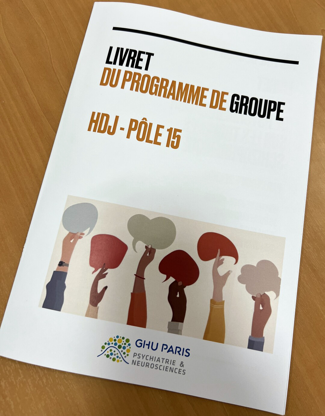 Détail de la couverture du "Livret du programme Groupe HDJ-Pôle 15" du GHU Paris Psychiatrie et Neurosciences