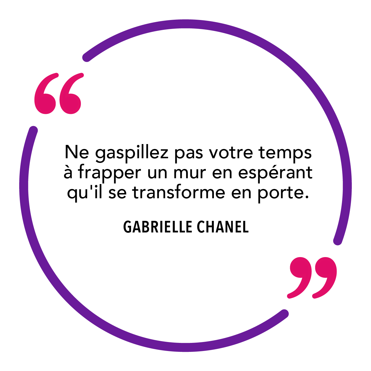 "Ne gaspillez pas votre temps à frapper un mur en espérant qu'il se transforme en porte." Gabrielle Chanel