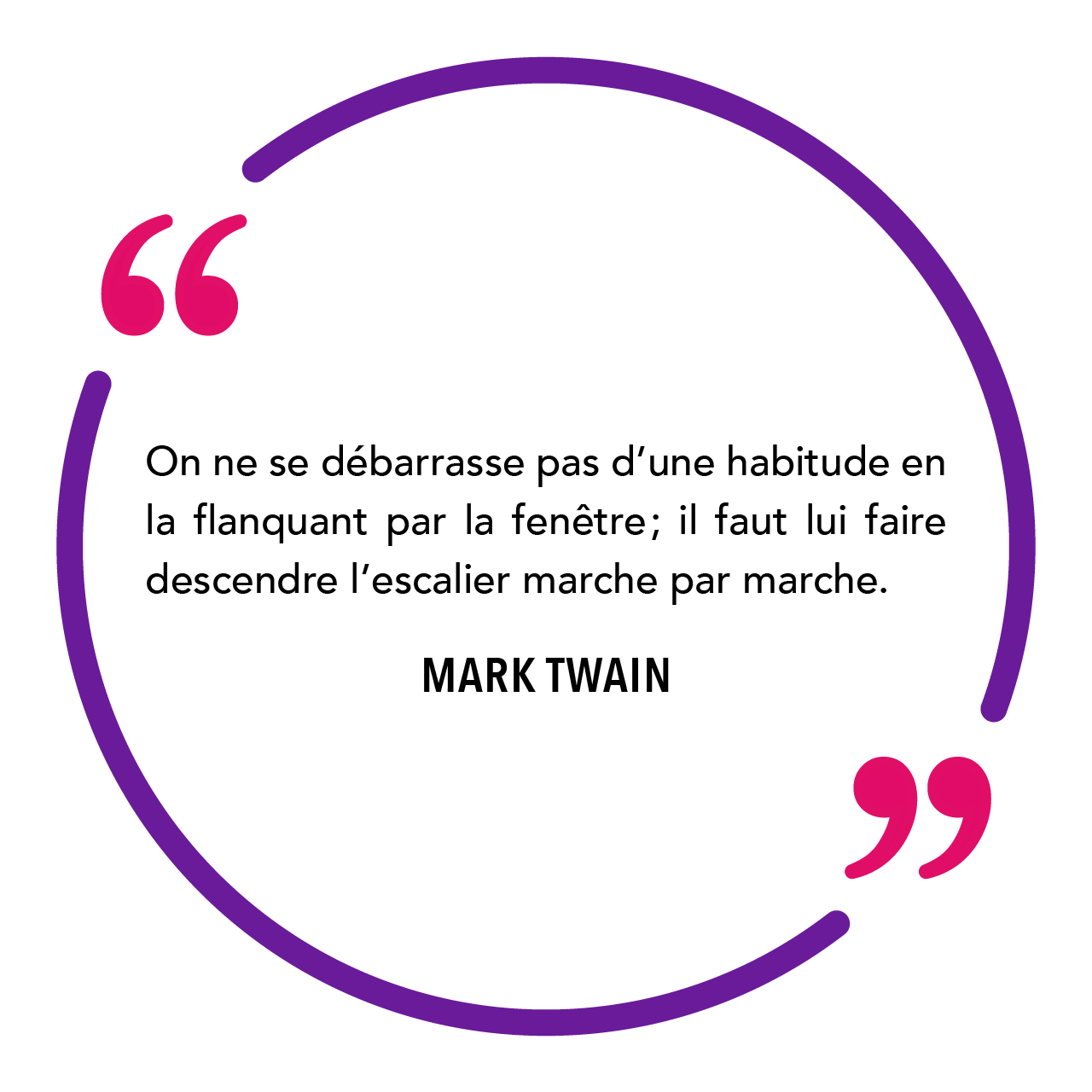 On ne se débarrasse pas d’une habitude en la flanquant par la fenêtre ; il faut lui faire descendre" Mark Twain