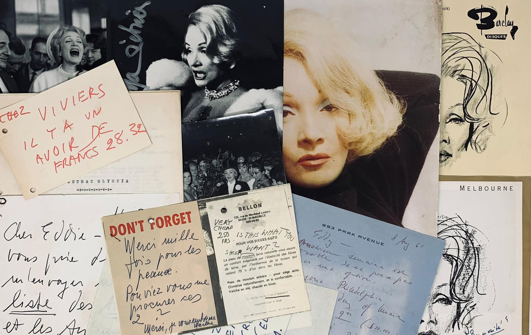 Pèle-mèle de photos, dessins et lettres de Marlène Dietrich